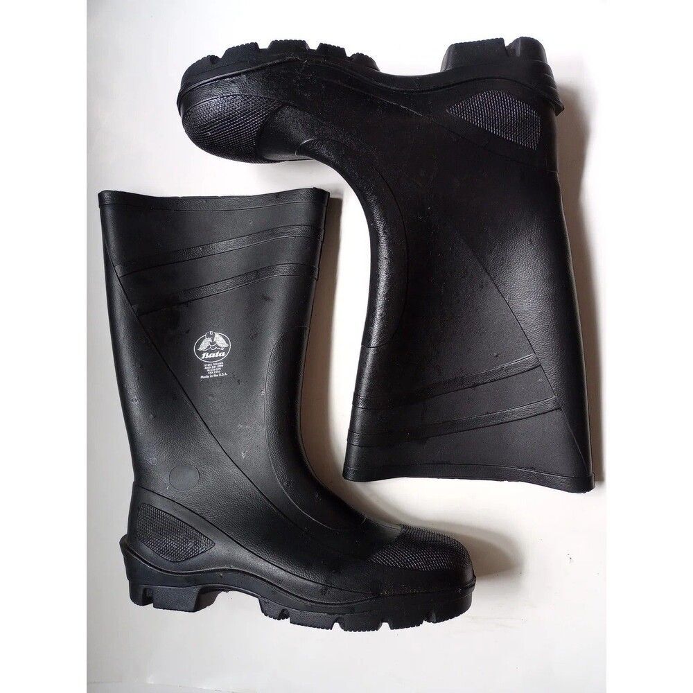 Bata Men's Size 14 Black Rubber Steel Shank Rain Boots for Work Fishing Hunting